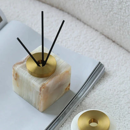 Handmade Square Luxury Natural Marble Home Fragrance Diffuser - White, Green & Brown Marble