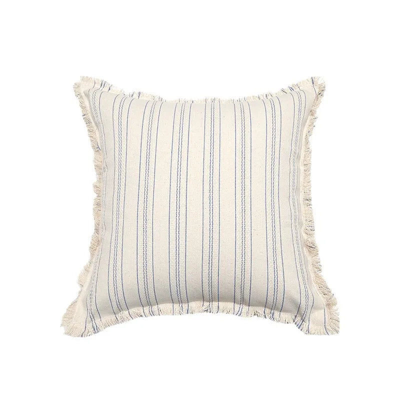 Decorative Nordic Striped Jacquard Cotton Cushion Covers With Frill Detail - 5 Colours