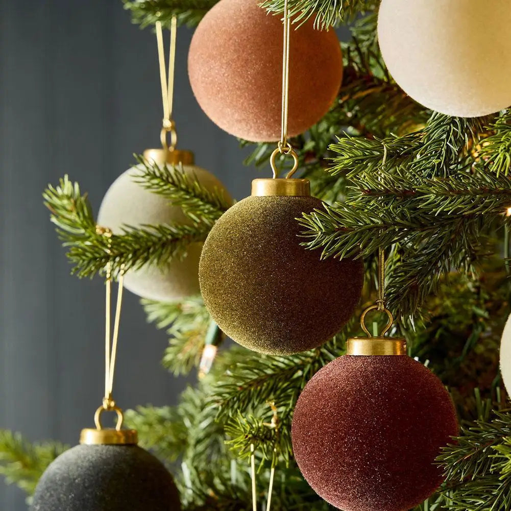 Set of 9 Luxurious Shatterproof Mixed Colour Velvet Christmas Tree Baubles 8cm