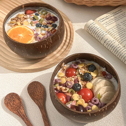 Set of 2 & 4 Eco Friendly Wooden Coconut Serving Bowls with Wooden Spoon - 3 Sizes