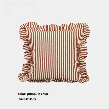 Soft Ruffled Pure Striped Cotton Cushion Covers with Frill Detail - 6 Colours