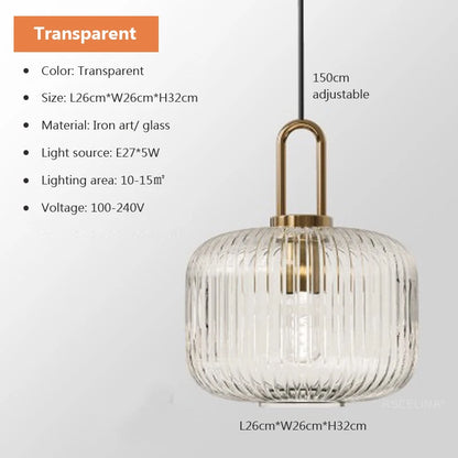 Luxurious Traditional Ribbed Holophane Pendant Light in 4 Shapes - Clear & White