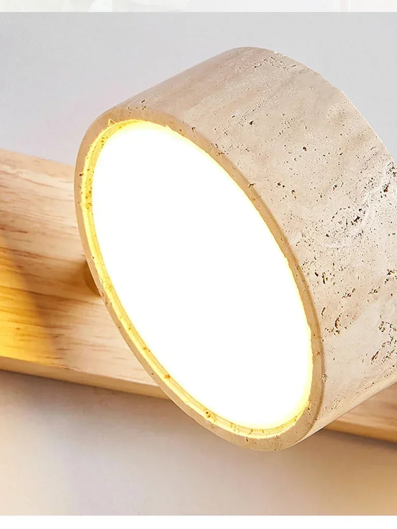 Wabi Sabi Travertine Round Rotating Mirror & Bathroom Wall Light - 3 Sizes