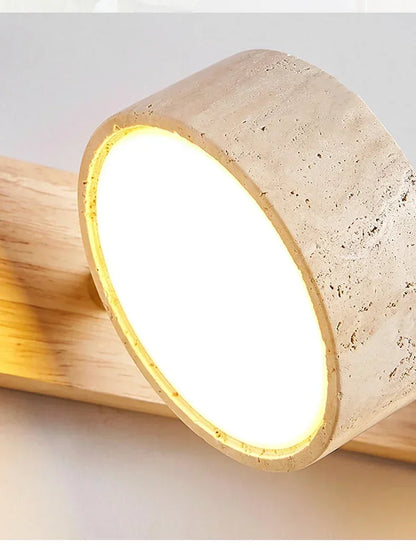 Wabi Sabi Travertine Round Rotating Mirror & Bathroom Wall Light - 3 Sizes