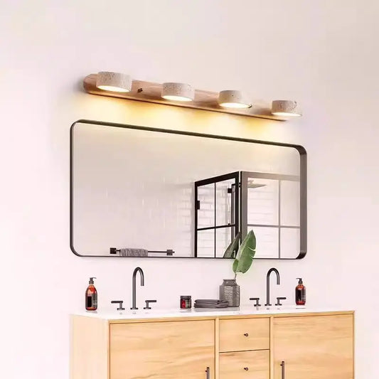 Wabi Sabi Travertine Round Rotating Mirror & Bathroom Wall Light - 3 Sizes