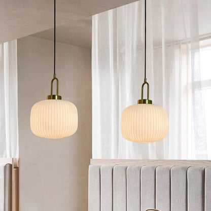 Luxurious Traditional Ribbed Holophane Pendant Light in 4 Shapes - Clear & White