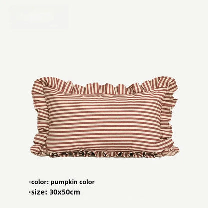 Soft Ruffled Pure Striped Cotton Cushion Covers with Frill Detail - 6 Colours