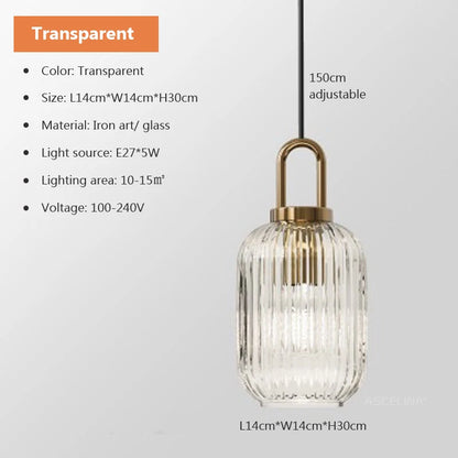 Luxurious Traditional Ribbed Holophane Pendant Light in 4 Shapes - Clear & White