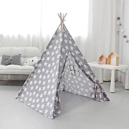 Grey Indoor & Outdoor Tipi Play Tent for Children With White Stars