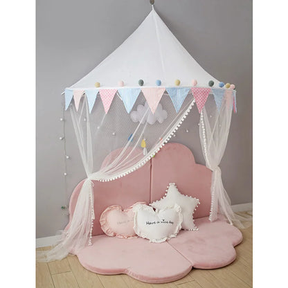 Kids Wall Canopy With Tassel Detail - White, Pink & Multi Coloured