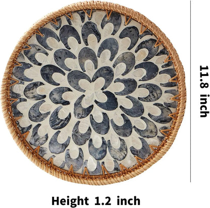 Natural Rattan Serving Tray with Decorative Stones - 5 Variants