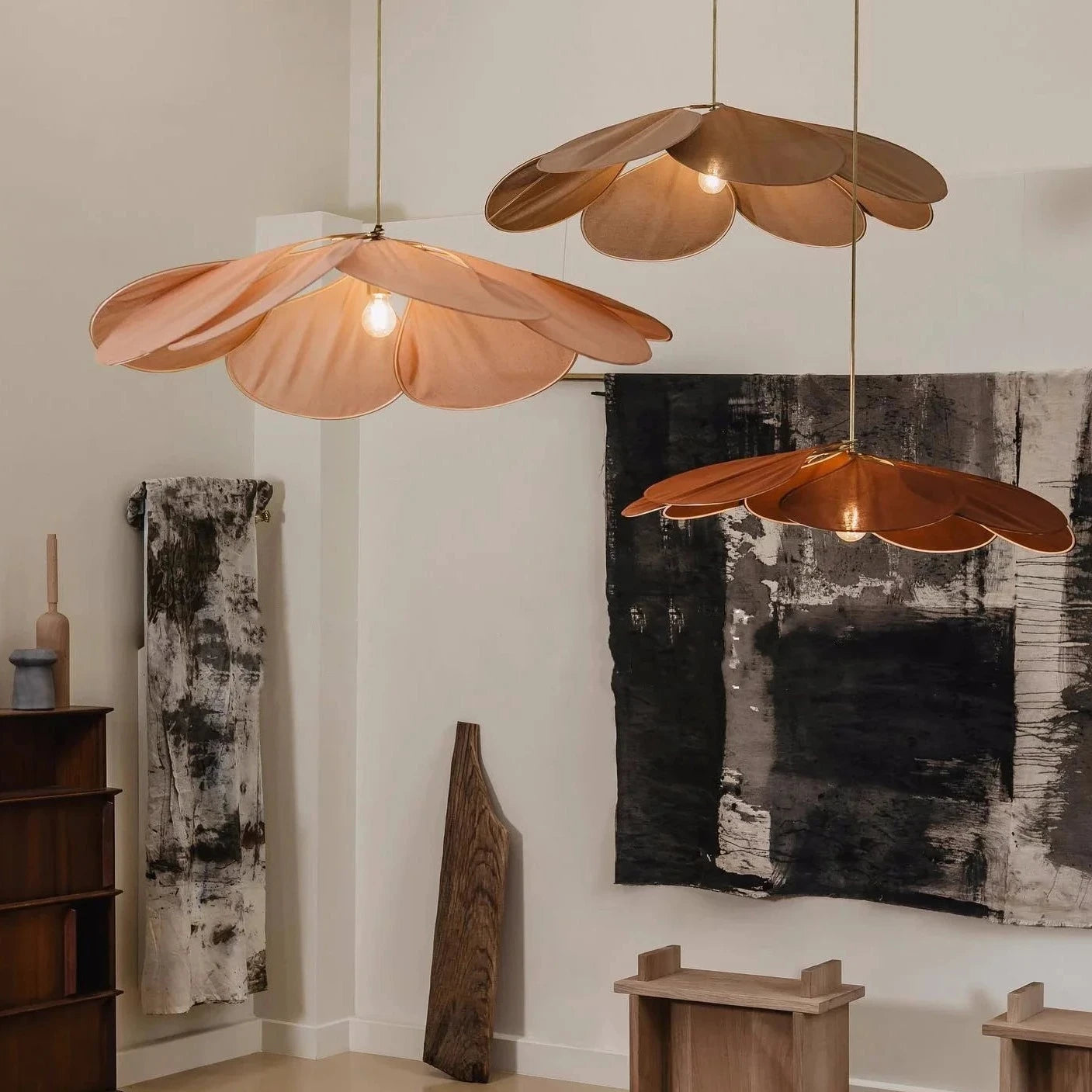 Bohemian Natural Wabi Sabi Petal Linen Pendant Ceiling Light - 6 Colours