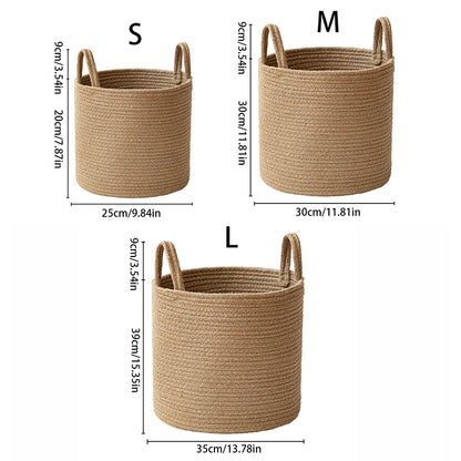 Handmade Round Woven Cotton Rope Foldable Basket with Handles - Beige & White