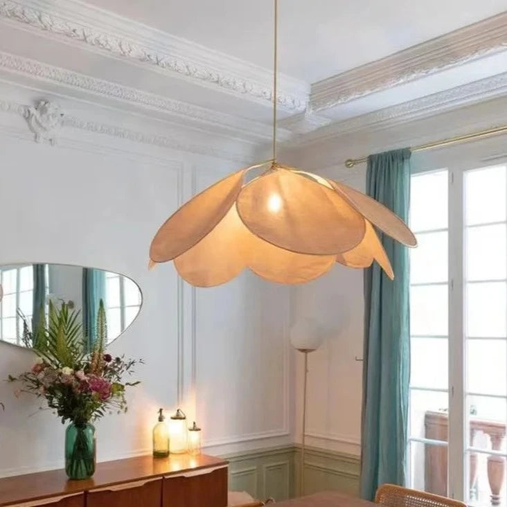 Bohemian Natural Wabi Sabi Petal Linen Pendant Ceiling Light - 6 Colours