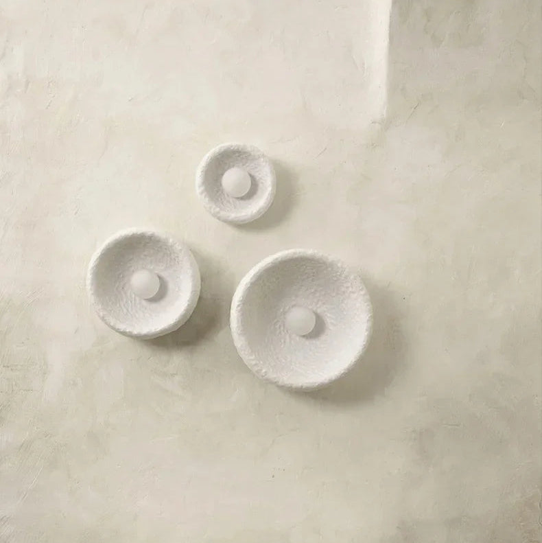 Deep White Minimalist Natural Round Japandi Inspired Wall Sconce - 3 Sizes