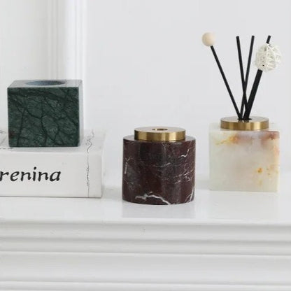 Handmade Round Luxury Natural Marble Home Fragrance Diffuser - White, Green & Brown Marble