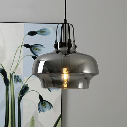 Postmodern Hanging Glass Pendant Light with Gold Details- Grey, Amber & Clear