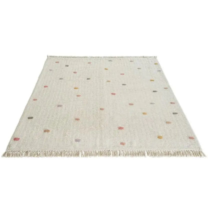 Soft Rectangular White Play Mat For Children's Room with Dot & Tassel Detail - 3 Sizes