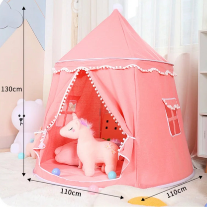 Round Plush Indoor & Outdoor Play Tent for Children - Beige, Grey & Pink