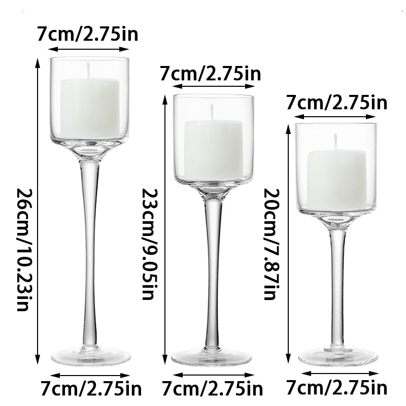 Set of 3 Clear Glass Pillar Candleholders