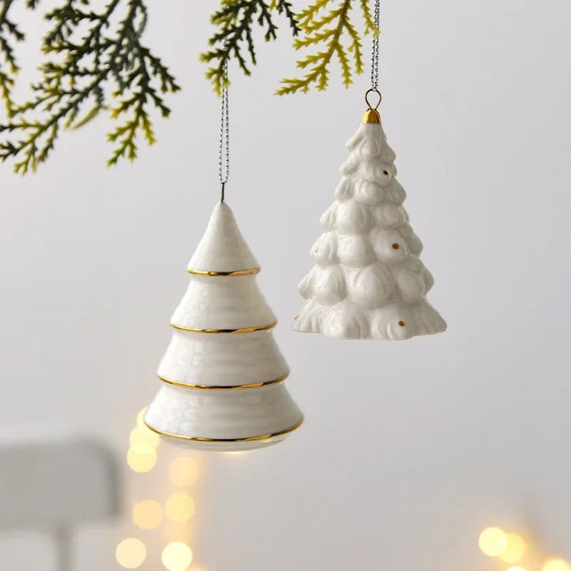 White Nordic Christmas Tree Ornament with Gold Details - 4 Variants