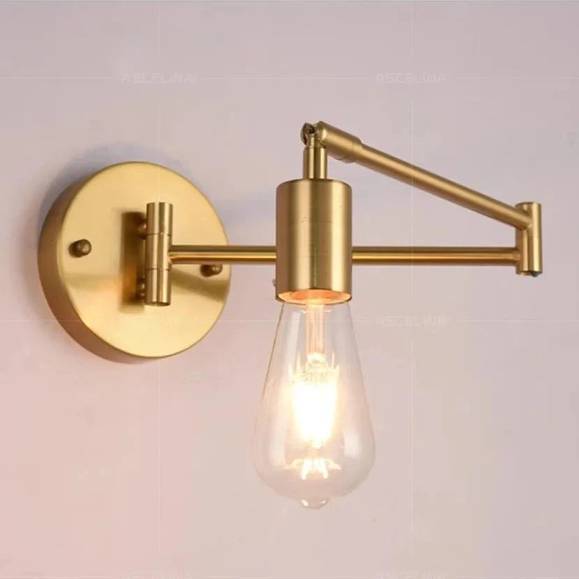 Modern Bulb Adjustable Swing Arm Reading Wall Light in Gold