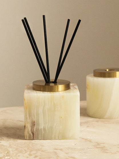 Handmade Square Luxury Natural Marble Home Fragrance Diffuser - White, Green & Brown Marble