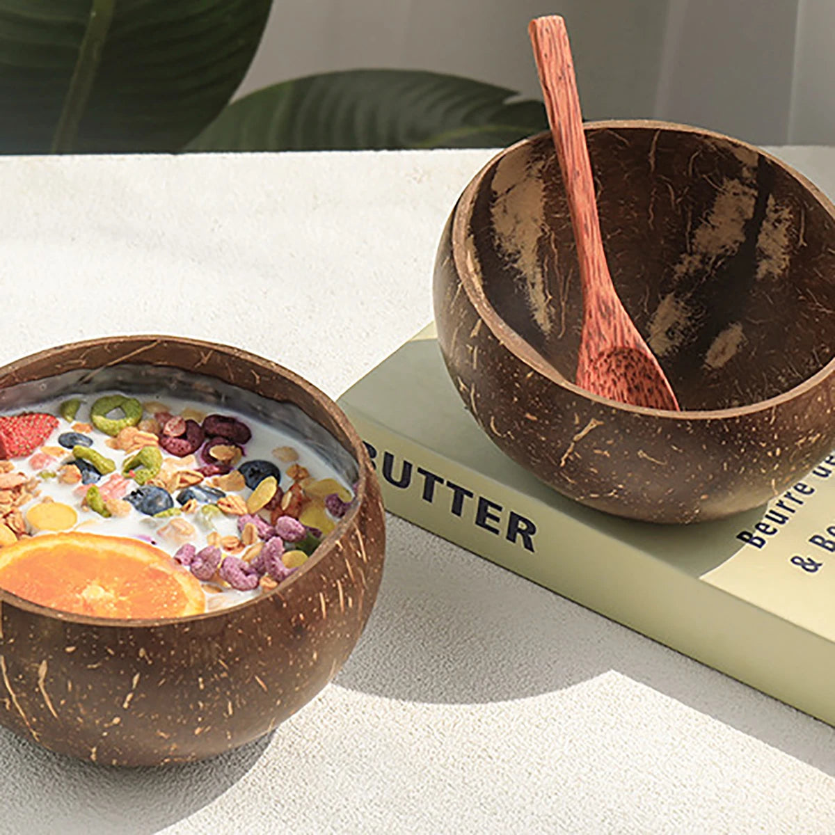 Set of 2 & 4 Eco Friendly Wooden Coconut Serving Bowls with Wooden Spoon - 3 Sizes