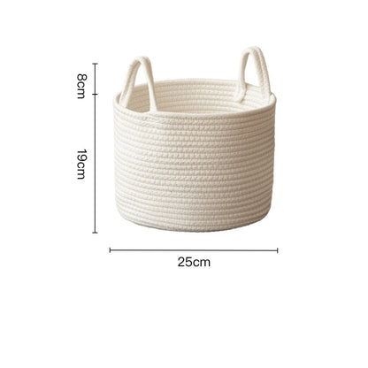 Handmade Round Woven Cotton Rope Foldable Basket with Handles - Beige & White