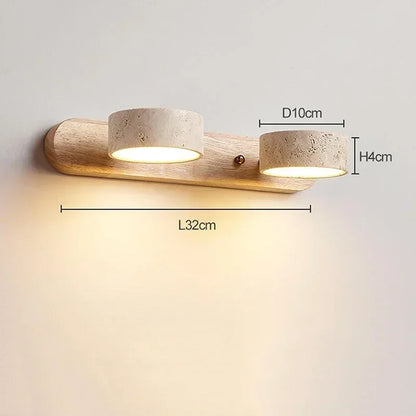 Wabi Sabi Travertine Round Rotating Mirror & Bathroom Wall Light - 3 Sizes