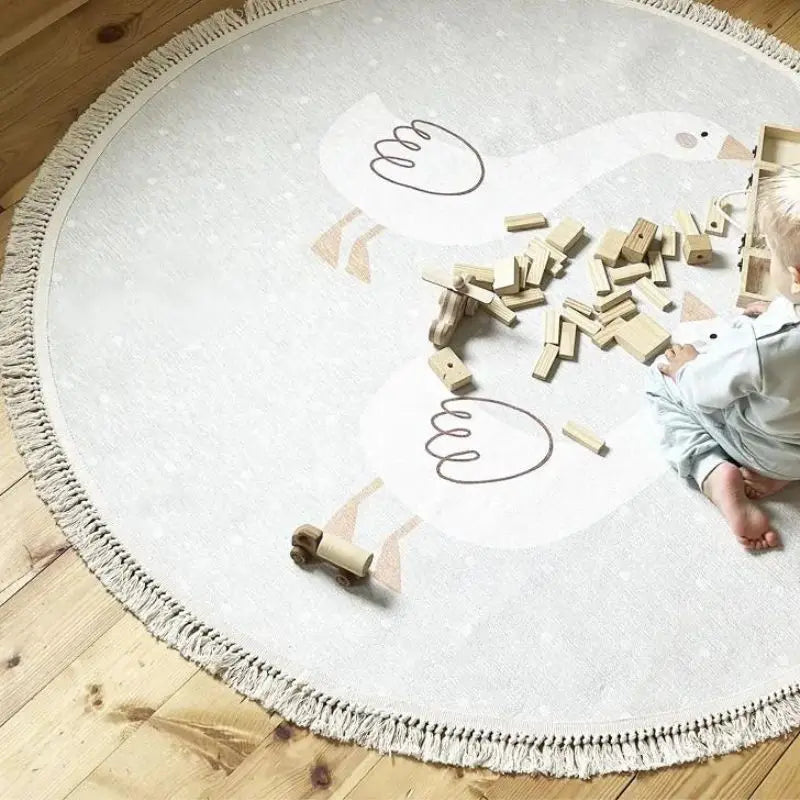 Animal Play Mat Children's Room Round Swan Rug - 3 Sizes