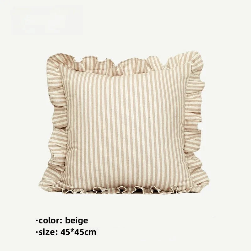 Soft Ruffled Pure Striped Cotton Cushion Covers with Frill Detail - 6 Colours