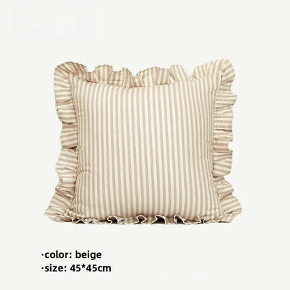 Soft Ruffled Pure Striped Cotton Cushion Covers with Frill Detail - 6 Colours