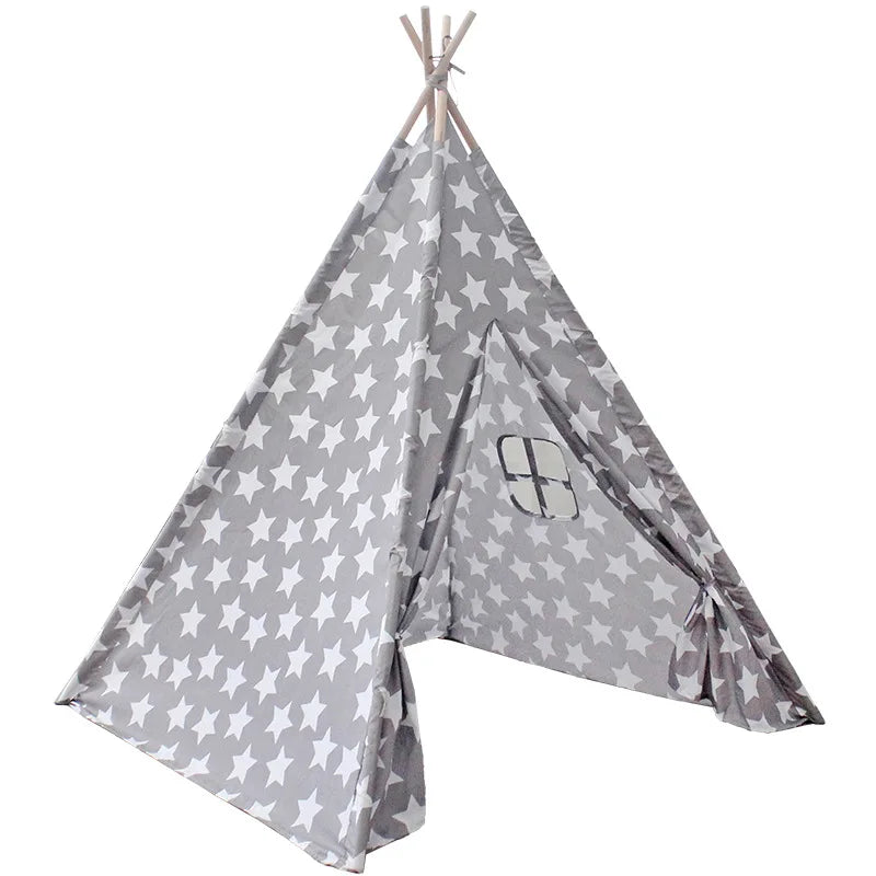 Grey Indoor & Outdoor Tipi Play Tent for Children With White Stars