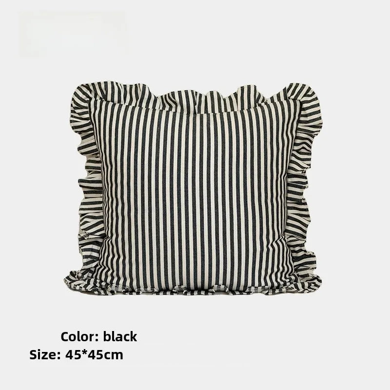 Soft Ruffled Pure Striped Cotton Cushion Covers with Frill Detail - 6 Colours