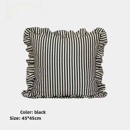 Soft Ruffled Pure Striped Cotton Cushion Covers with Frill Detail - 6 Colours