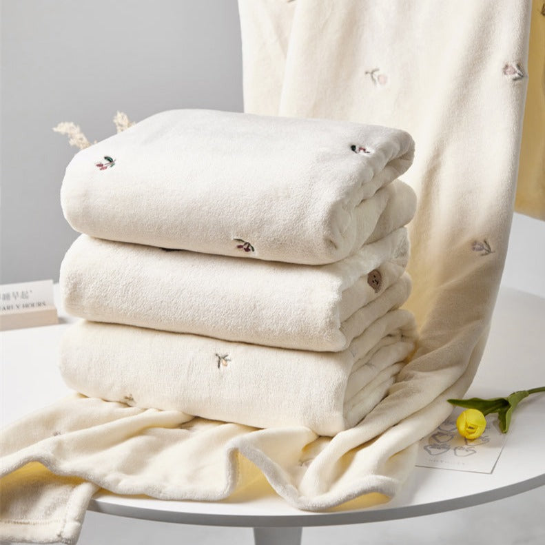 Embroidered White Fleece Baby Winter Throw Blanket - 4 Styles