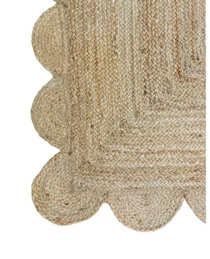 Brown Natural Rustic Jute Rug with Scalloped Edge - Various Sizes