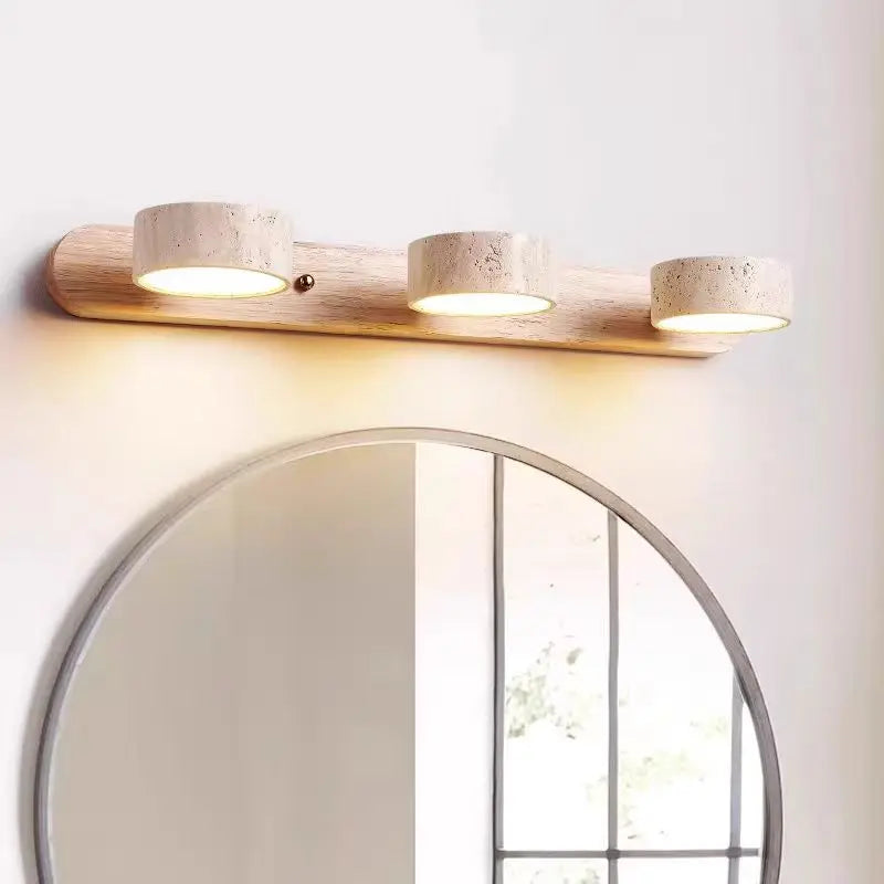 Wabi Sabi Travertine Round Rotating Mirror & Bathroom Wall Light - 3 Sizes