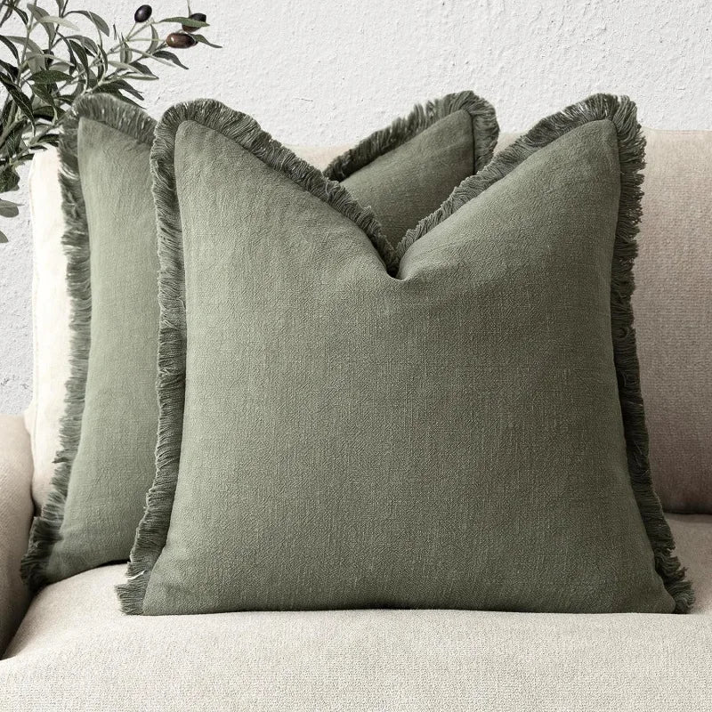 Lilly Lula Decorative Nordic Frill Cotton Linen Cushion Covers 6 Colours