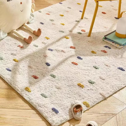 Soft Rectangular White Play Mat For Children's Room with Colourful Dot Detail - 5 Sizes