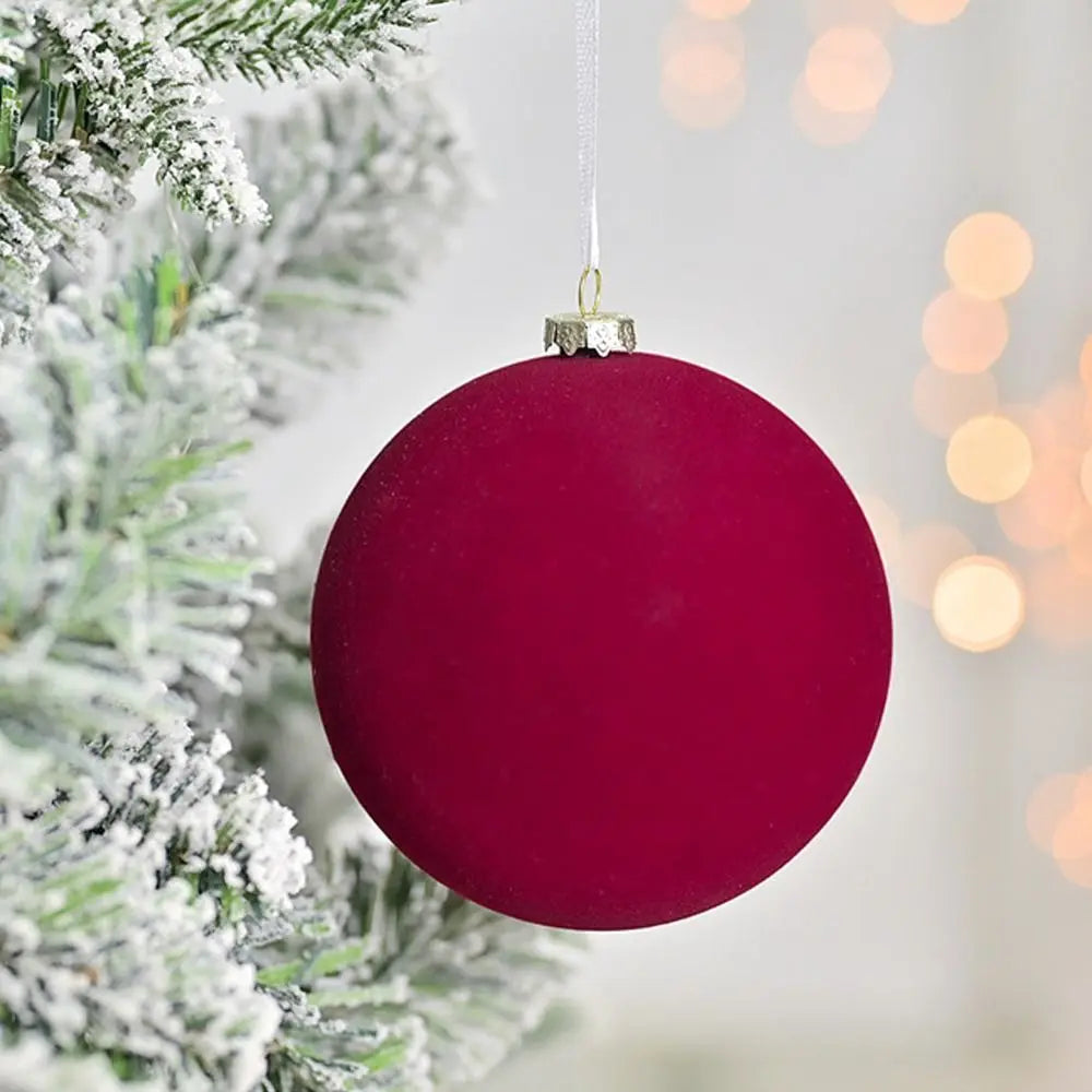 Set of 9 Large Shatterproof Velvet Christmas Tree Baubles 10cm - Burgundy