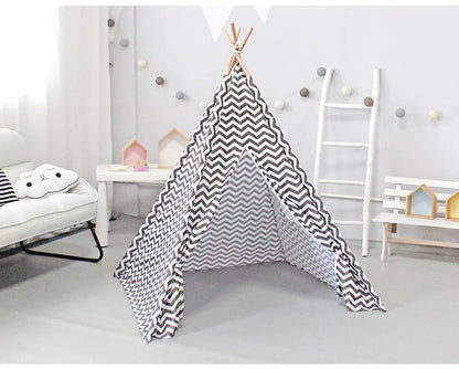 Grey Indoor & Outdoor Tipi Play Tent for Children With Stripes