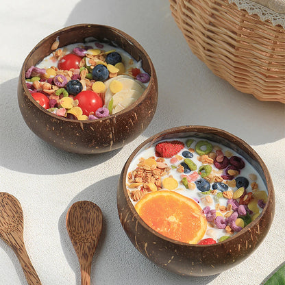 Set of 2 & 4 Eco Friendly Wooden Coconut Serving Bowls with Wooden Spoon - 3 Sizes