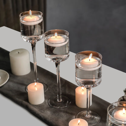 Set of 3 Clear Glass Pillar Candleholders