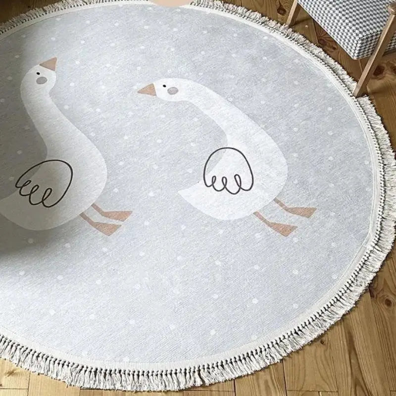 Animal Play Mat Children's Room Round Swan Rug - 3 Sizes