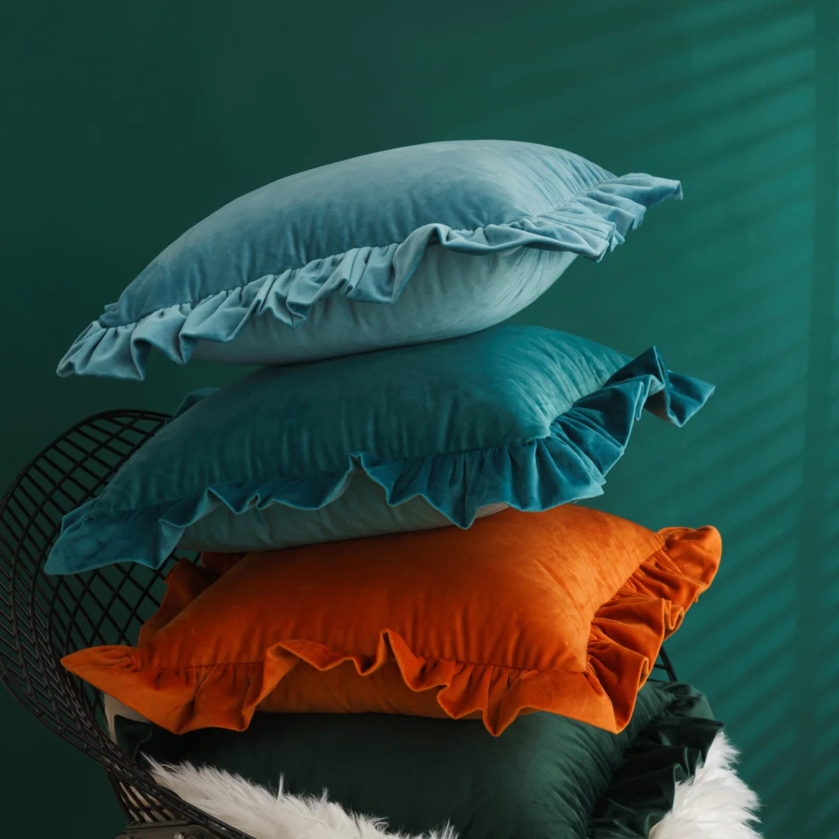 Decadent Velvet Cushion Covers with Ruffle - 16 Colours