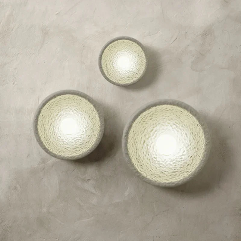 Deep White Minimalist Natural Round Japandi Inspired Wall Sconce - 3 Sizes