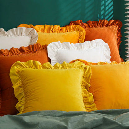 Decadent Velvet Cushion Covers with Ruffle - 16 Colours