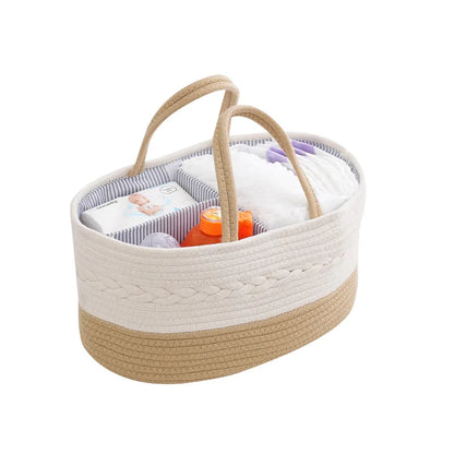 Multifunctional Cotton Nappy Caddy Storage Basket with Handles - Beige, Grey & Brown